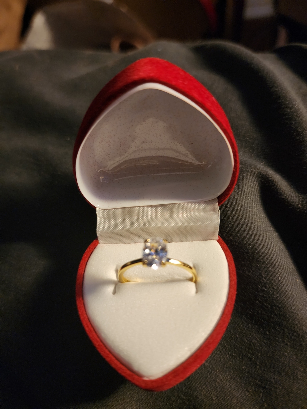 Gold Solitaire Ring with Clear Stone -Cubic Zirconia Size 8